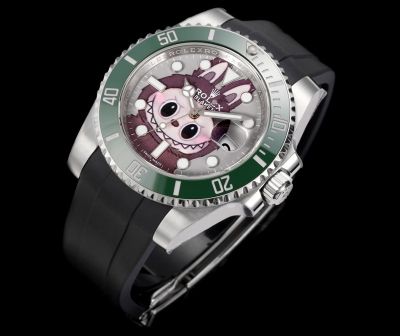 Clean Factory Rolex & Labubu Submariner 40mm 3135 Movement 904L Steel White Gold Oysterflex Strap Green Bezel Watch